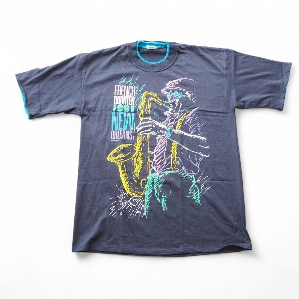 Vintage 1991 French Quarter New Orleans Jazz‎ Single Stitch T-Shirt Men's L/XL